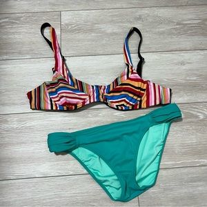 Victoria’s Secret Zaful bikini‎ swimsuit set stripe bra top teal bottoms